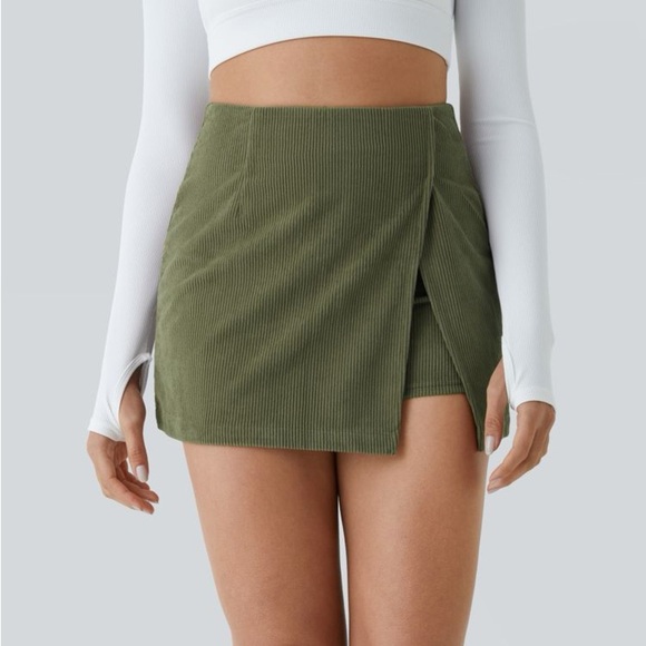 Halara High Waisted Back Zipper Split Hem 2-in-1 Corduroy Casual Skirt - Picture 5 of 7